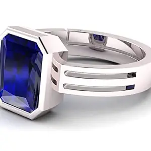 SIDHARTH GEMS Unheated Untreatet 4.00 Ratti 3.00 Carat AAA+ Quality Natural Blue Sapphire Neelam Silver Plated Adjustable Gemstone Ring for Women's and Men's (Lab - Certified)