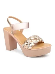 Inc.5 Women Rose Gold Textured Embellished Platform Heels