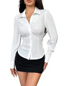 MULVARI Solid Front Stylish Gathered Detail Full Sleeves Casual Shirt for Women' & Girl's