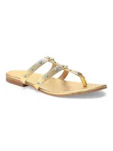 Tao Paris WANDERLUST By Seema K Sajdeh Women Yellow Flats with Textured Metallic Genuine Leather 8 UK (41 EU)