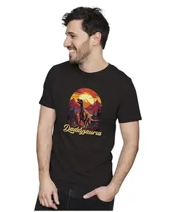 ALLEN BLACK Men's & Women's Regular Fit T-Shirt Daddysaurus - Dad Dinosaur 100% Cotton Unise T-Shirt Black_SAURUS05-Black 3XL Men Round_