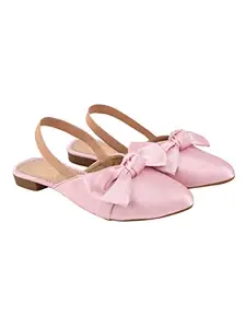 Shoetopia Women’s Pink Flat Sandals – Stylish Slingback Slip-On Bally with Bow Design, Comfortable Casual & Party Footwear EU40