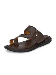 Hirolas Men's Comfort Brown Faux Leather Outdoor Slipper Floaters (10UK/44EU)