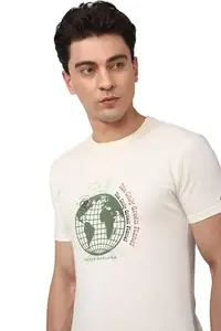 Peter England Men's Slim Fit T-Shirt (PJKCASNF694316_Cream