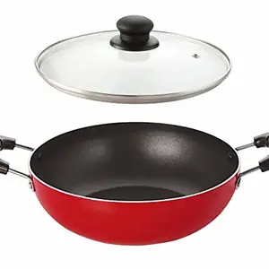 NIRLON Aluminium Gas Stove Compatible Non-Stick 3mm Thickness Heavy Duty Kadhai with Glass Lid (240 mm, Black) price in India.