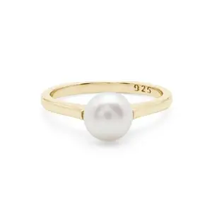 AZURFA Genuine Pearl Gemstone Solid 925 Sterling Silver Handmade Ring Jewelry Engagement Ring Gift For birthday Beautiful Jewellery -G- 7.5