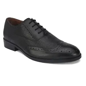San Frissco Men's Lace-up Brogue Formal Shoes with Cushioned Insole | Classic Genuine Leather Comfortable for Formal Occasions, Office Wear, and Business Meetings with TPR Sole - 7(Black) SFLVT78601
