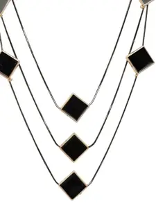 NVR Women's Black Geometric-Shaped Layered Fashion Necklace