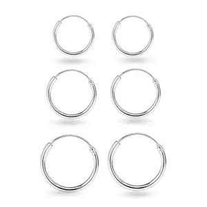 LeCalla 925 Sterling Silver BIS Hallmarked Hoop Earrings | Set of 3 Pairs Endless Hoop Earring for Teen 12mm, 14mm, 16mm