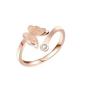 Yellow Chimes Rings for Women Charming Dual Butterfly Ring Surgical Steel 18K Real Rose Gold Plated Ring for Girls and Women.