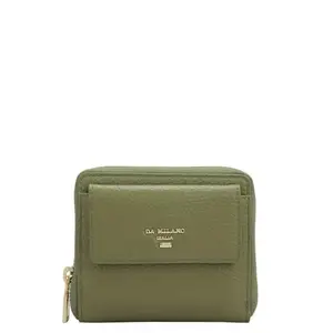 Da Milano Green Leather Small Zip Around Wallet for Women (1183B)