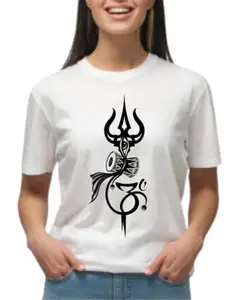 Generic Ruzim Shiv trishul Printed Round Neck Half Sleeve t Shirts(White) (XX-Large)
