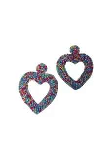 ZuDiva Handmade Earring for women Beaded & fabric and glass beads jewellery HEART