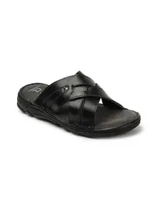 Carlton London Men's Stylish Slip On Comfortable Leather Sandals Colour-Black, Size-UK 10