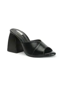 ELLE Women's Slip On Heel Sandals Colour-Black, Size-UK 4
