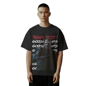 BoldGenz Travis Scott Oversized T-Shirt – Goosebumps Graphic Tee, Cactus Jack Rap Merch Drop Shoulder Baggy Loose fit Merchandise Black