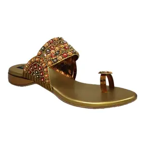 Women Fashion Flat Heel Sandal Colour Golden Size 6