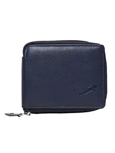WILD EDGE Genuine Leather Deep Blue Card Holder/Wallet with Button Closure for Men/Women - Stylish Leather Card Holder/Wallet with Currency Compartment and Card Pockets (Pack of 1)