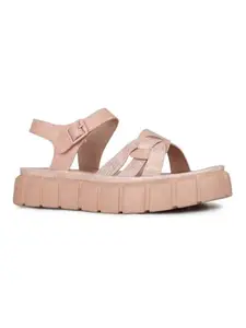 Inc.5 Womens Peach Casual Solid Open Toe Flat Sandals