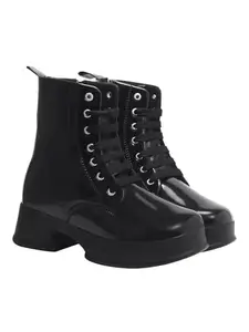 Shoetopia Smart Casual Mid Top Black Boots For Women & Girls /EU36