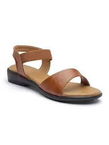 AROOM Casual Stylish Leather Sandals for Women and GIrls Comfortable Slippers (Tan, numeric_4)