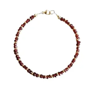 LKBEADS Gold Plated Bracelet with Red Faceted Mozambique Garnet Beads – Rondelle 3mm – 7 inch Adjustable – For Men & Women|LK_STACK_04773