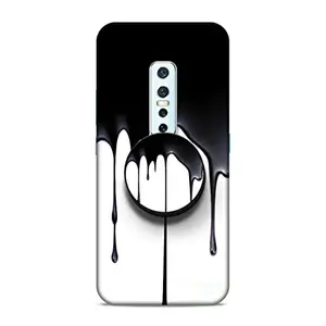 Screaming Ranngers Designer Printed Hard Plastic Matt Finish Mobile Case Back Cover with Mobile Holder for Vivo V17 Pro (Black Patterns/Melting)