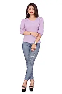 Regular Neck Puff Half Sleeves Lavender Color Top for Women’s & Girls