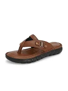 Eego Italy Genuine Leather Light Weight Slippers - CLUB-1275-BROWN-7