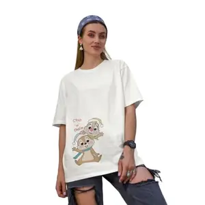 Broke Memers Oversized Chip n Dales Disney Collection Cotton Graphic Print Shoulder T-Shirt for Women and Men (L, Off White)