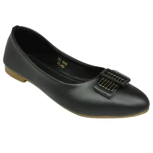 AJANTA Bellies for Women | Stylish and Comfortable Vegan Ballet Flats | Ballerina Shoes with Cushioned Comfort (Black)