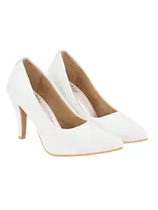 Shoetopia High Heels Solid Patent White Pumps for Women & Girls /UK5