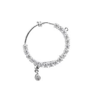 Anuradha Art Jewellery elegant silver finish and studded American diamond Nose ring for women and girls.