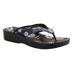 AEROBLU Blue Synthetic Floral Casual Lightweight Open Toe Comfortable Flat Slipper For Women (AEAAE2-BLUE-38)
