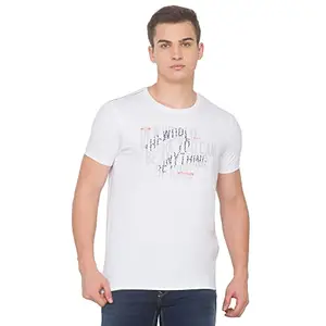 Spykar Men's Cotton Blend Slim T-Shirts (White) (2XL) (MKT-01BB-020)