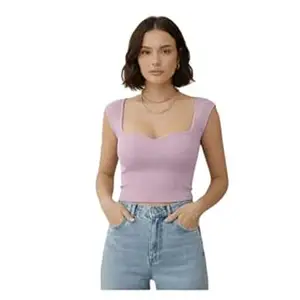 TIVANTE Solid Ribbed Sweetheart Neck Western Stylish Crop Top for Women