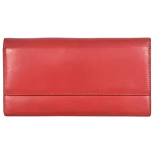 LMN Genuine Leather Red Color Wallet for Women 1102L (14 Credit Card Slots)