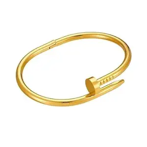 The Extra Anti-Tarnish Gold Nail Cuff & Love Band Hand Bracelets for Women – Stylish Adjustable Stainless Steel Kadas with Screw Design