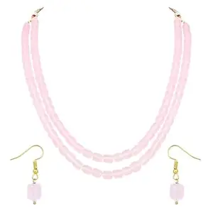 I Jewels Stylish Multi Layer Pearl Necklace Jewellery Set with Earrings for Women and Girls (ML328Pi)