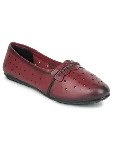 Zoom Shoes Genuine Burnished Leather Star Shaped Brogue Patterned Bellies for Women ZF-101 | Ideal for Casual Events, Parties, and Ethnic Wear | Memory Cushioned Insole with Anti-slip Sole