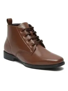 Bruno Manetti Women's Brown Laceup With Square Toe Ankle Length Comfort Mid Top Flat Boots