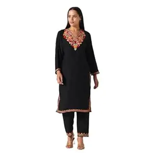 BATIN Kashmiri Aari Embroidered Kurti with Bottom Pant, Cotton Kurti with Pant Set, Womens Coord Set