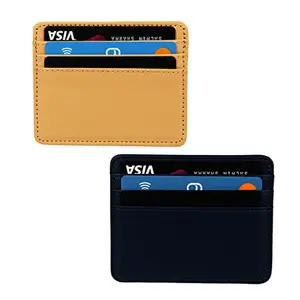 Stealodeal Stealodea Black & Beige Slim Leather Credit/Debit/ATM for Men & Women 4 Slots Card Holder