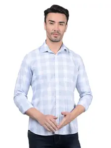 Crimsoune Club Men's Blue Checked 100% Cotton Shirt(XL)