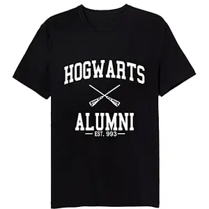 PdlPrint Men's Regular Fit Harry Potter, Hogwarts Alumni, Hogwarts, Harry Potter Inspired Graphic Printed T-Shirt (Black - L) (Size 42)