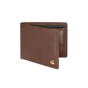 UNITED COLORS OF BENETTON Brenon Leather Global Coin Wallet for Men - Brown, 4 Card Slots