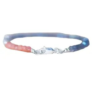 LKBEADS Natural Round Shape Smooth Cut Beads Stretchable Bracelet for Men & Women Labradorite & Peach Moonstone Rondelle Faceted Multicolor 7 Inch Bracelet