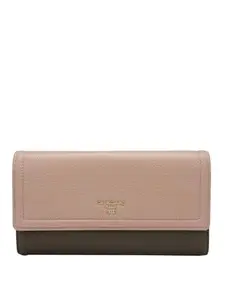 Da Milano Flap Leather Wallet for Women - Baby Pink & Moss