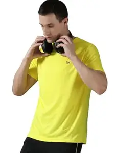 Le Werks Men Polyester Solid Quick Dry Half Sleeve Regular Fit Round Crew Neck Active Sportswear Gym T-Shirt for Workout Training Running and Fitness Activities