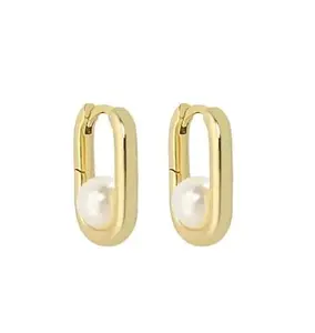 KRYSTALZ Elegant Designed Pearl Gold Plated Square Hoop Earring for women & Girls